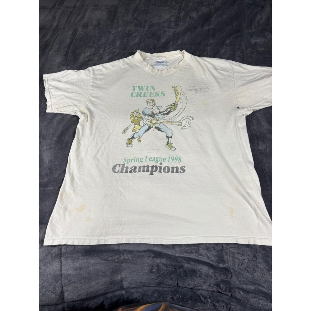 Vintage 1998 Twin Creeks Softball Champions T-Shirt Hanes Heavyweight Mens XL